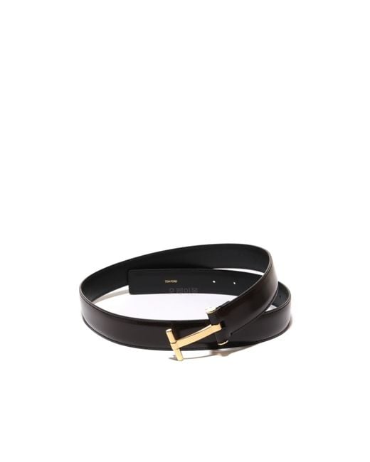 Tom Ford Black T-Buckle Leather Belt for men