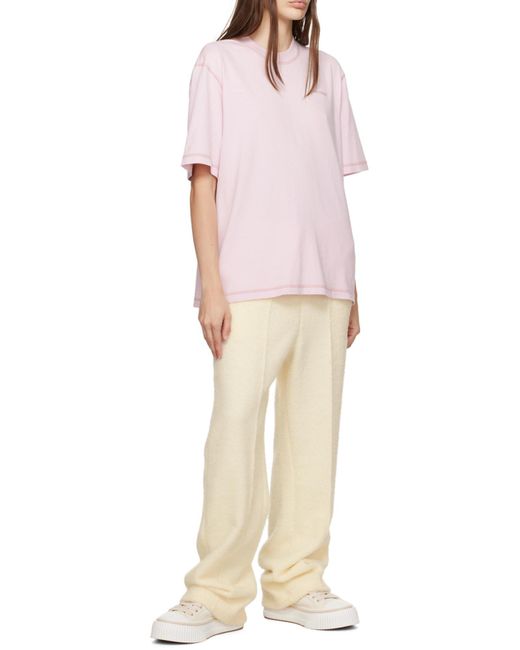 AMI Pink Logo-Embroidered Crewneck T-Shirt for men