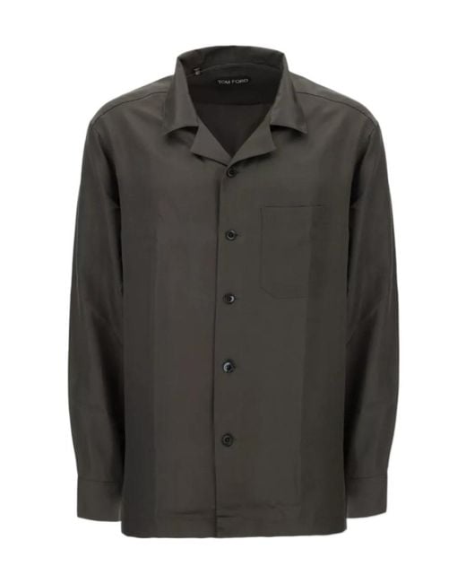 Tom Ford Black Silk Camp-Collar Shirt for men