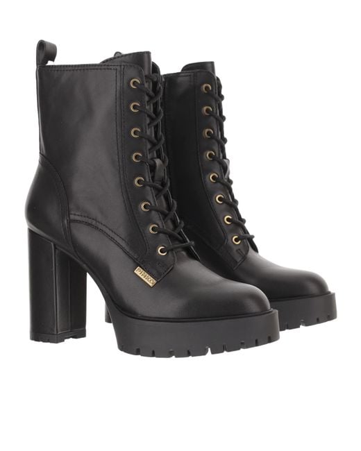 Pinko Black Lace-Up Platform Ankle Boots
