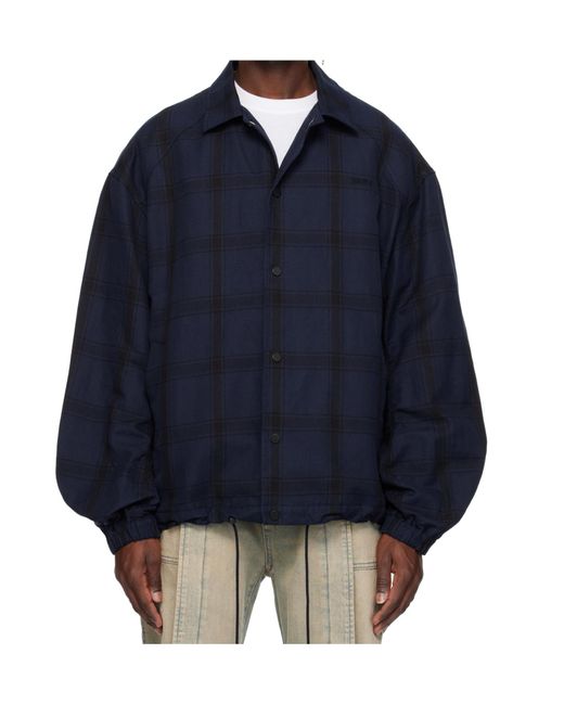 Juun.J Blue Core Check Overshirt for men