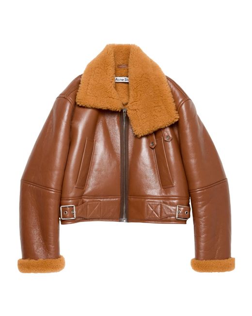 Acne Brown Shearling-Collar Leather Jacket for men
