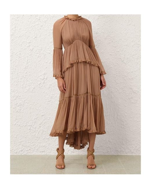 Zimmermann Brown Hypnotic Peplum Flutter Dress