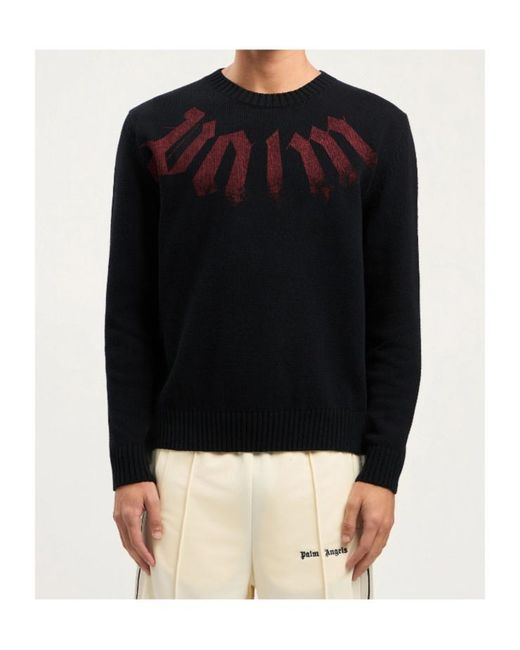 Palm Angels Black Logo Printed Crewneck Knitted Jumper for men