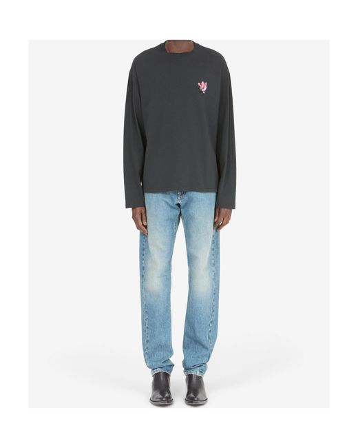 Maison Margiela Blue Floral-Print Long-Sleeve T-Shirt for men