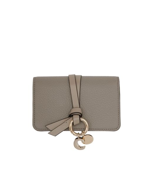 Chloé Gray Chloé Logo-Charm Foldover Top Wallet