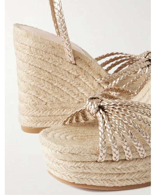 Loeffler Randall Natural Metallic Leather Platform Wedge Sandals