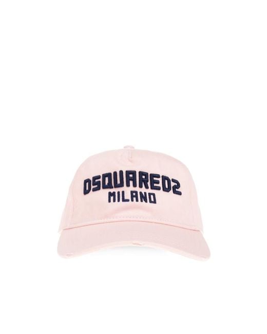 DSquared² Pink Logo Lettering Distressed Baseball Cap