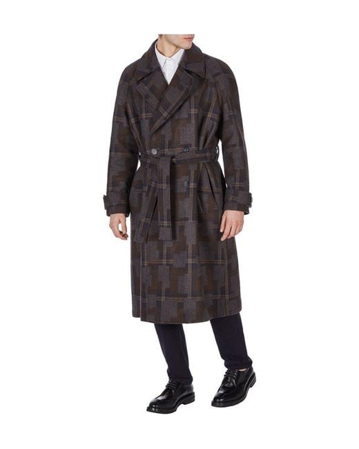 Emporio Armani Black Patterned Belted Trench Coat for men