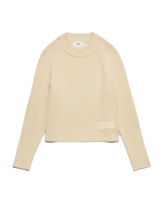 AMI Natural Logo Patch Crewneck Jumper