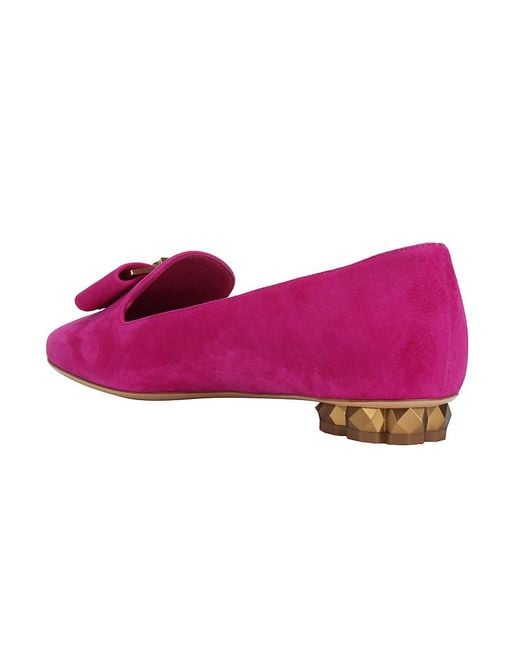 Ferragamo Purple Bow Tie Flat Shoes