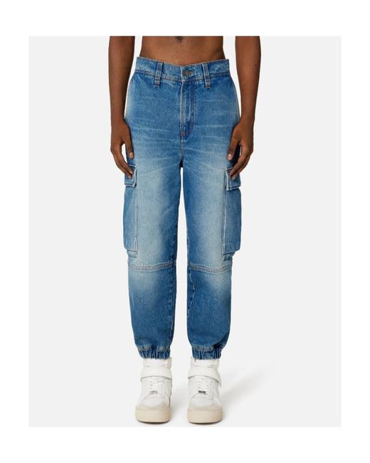 AMI Blue Mid-Wash Denim Cargo Pants for men