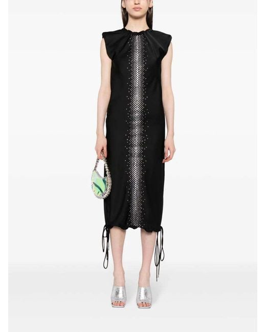 The Attico Black Rhinestone-Embellished Midi Dress