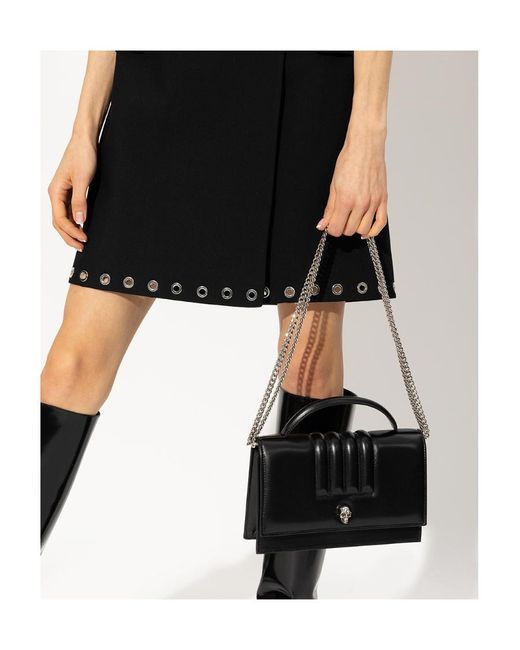 McQueen Black Skull-Stud Shoulder Bag