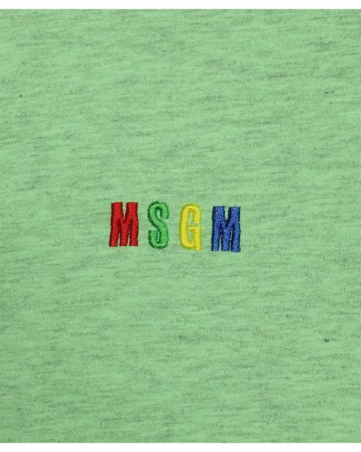 MSGM Green Logo Embroidered Crewneck T-Shirt for men