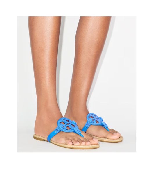 Tory Burch Blue Miller Beaded Espadrilles