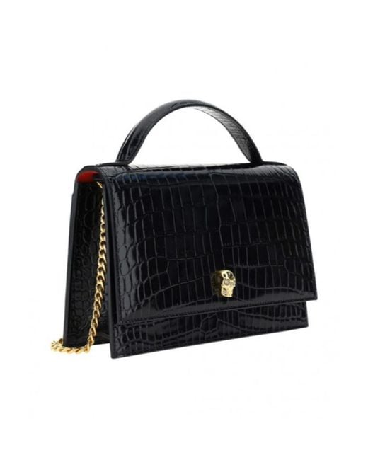 McQueen Black Embossed Skull Motif Shoulder Bag