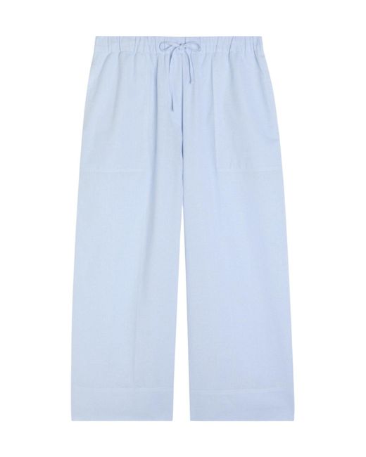 Totême  Blue Cotton-Linen Wide-Leg Trousers