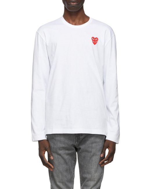 COMME DES GARÇONS PLAY White Comme Des Garçons Play Overlapping Hearts Logo Embroidered Long-Sleeved T-Shirt for men