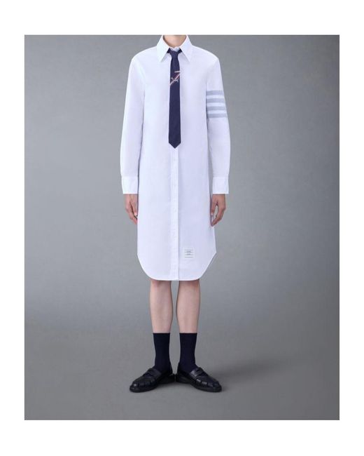 Thom Browne Blue 4-Bar Long-Sleeved Shirt Dress