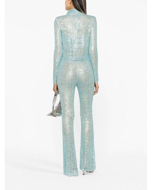 Self-Portrait Blue Sequin-Embellished Fishnet Trousers