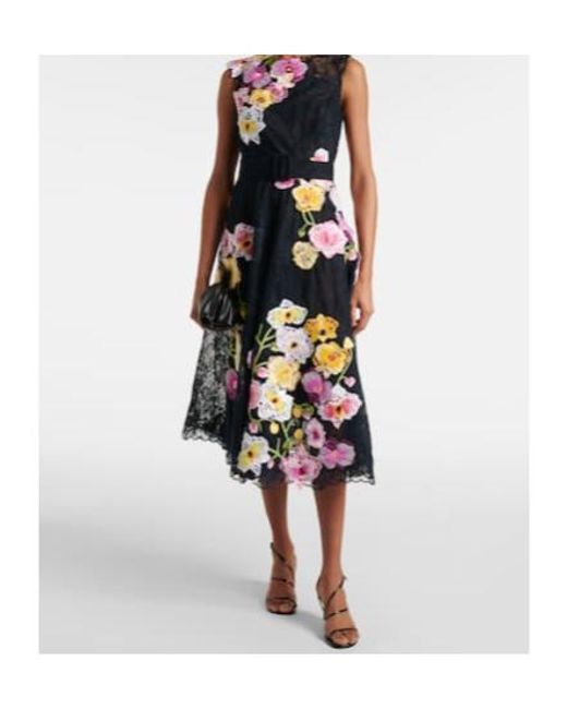 Oscar de la Renta Blue Orchid Embroidered Lace Cocktail Dress