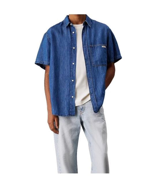 Calvin Klein Blue Denim Short Sleeve Shirt for men
