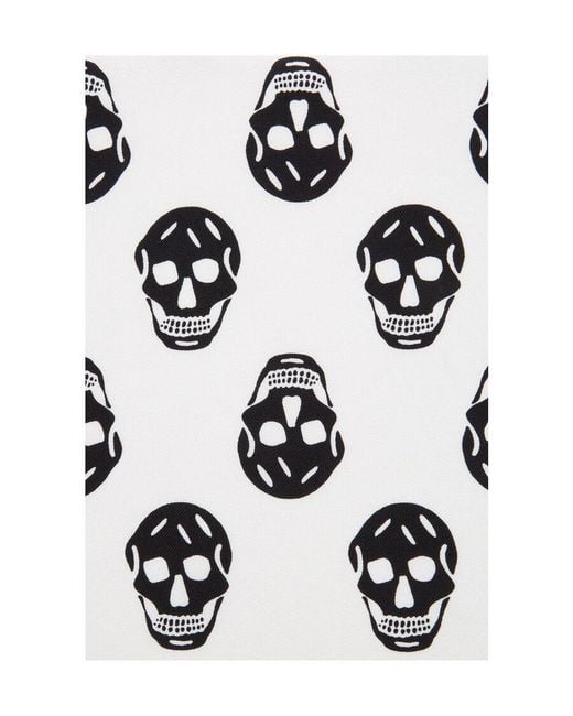 McQueen White Allover Skull Print Scarf