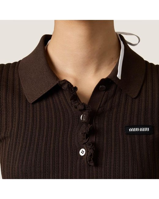 Miu Miu Black Silk Knit Polo Shirt