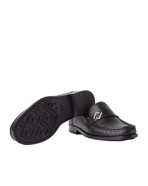 Fendi Black Ff Plaque Slip-On Loafers for men