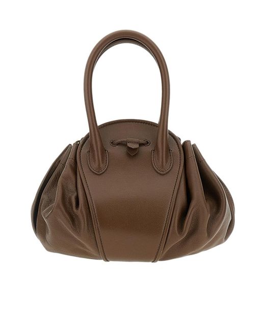 Marni Brown Logo Stamped Tulipea Small Handbag