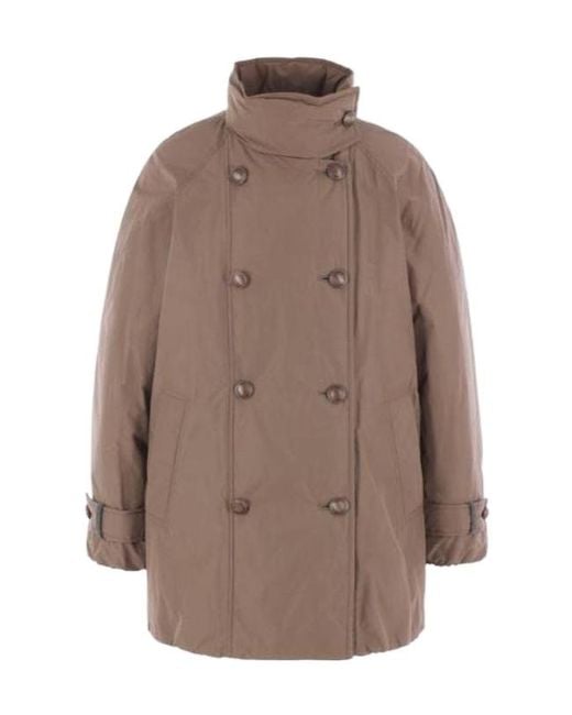 Brunello Cucinelli Brown High-Neck Double-Breasted Coat