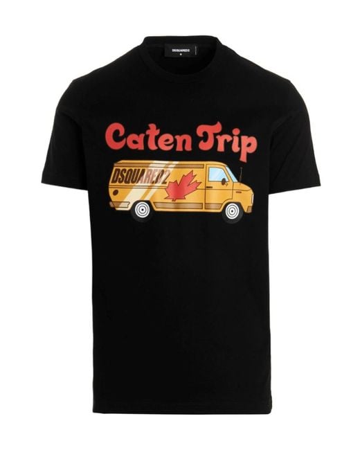 DSquared² Black Graphic Printed Crewneck T-Shirt for men