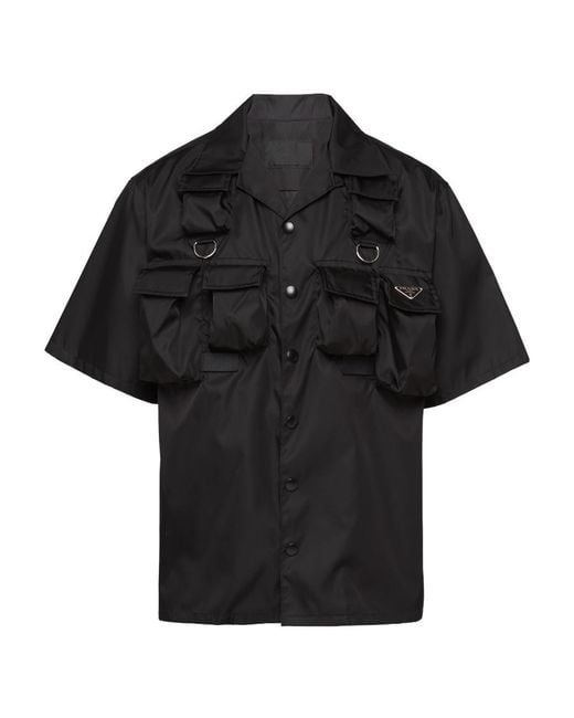 Prada Black Triangle-Plaque Short-Sleeved Cargo Shirt for men