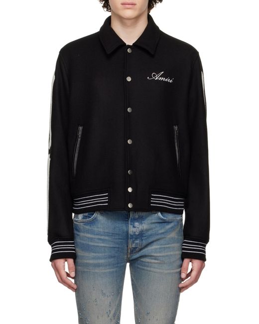 Amiri Black Bones Appliqué Wool-Blend Bomber Jacket for men