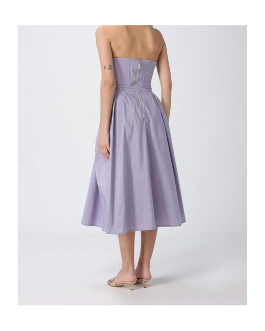 Elisabetta Franchi Purple Ottoman 3D Floral Embroideried Dress
