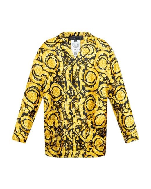 Versace Yellow Baroque Pattern Long Sleeved Pajama Shirt for men