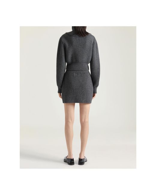 Givenchy Gray Maxi Stand-Up Collar Knitted Jacket