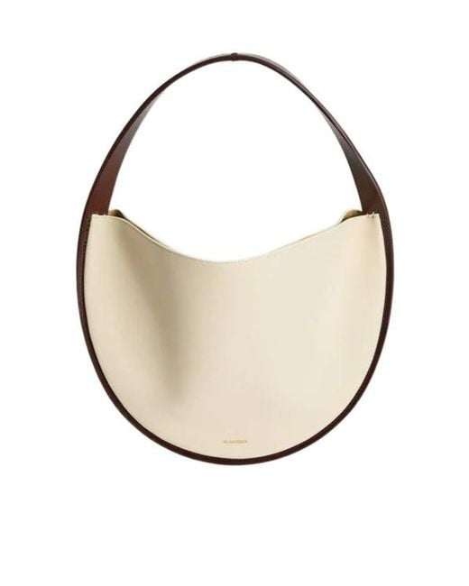 Jil Sander White Pivot Logo Embossed Shoulder Bag