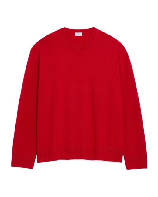 Céline Red Classic Elbow-Patch Crewneck Sweater for men