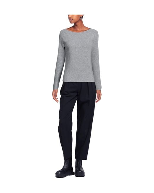 Max Mara Gray Solid-Color Knitted Long-Sleeve Crew Neck Sweater