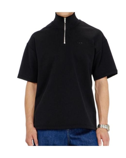 DIESEL Black Short-Sleeve Half-Zip Sweatshirt for men