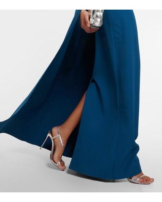 Safiyaa Blue Ambere Embroidered Cape-Detail Gown