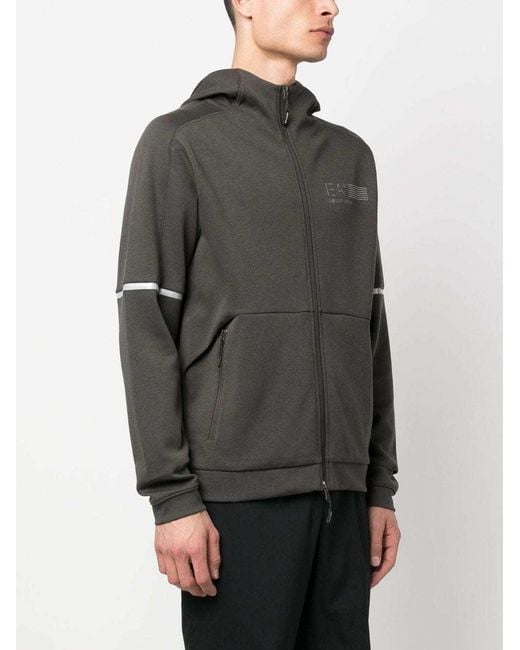 EA7 Gray Logo-Print Zip-Up Hoodie for men