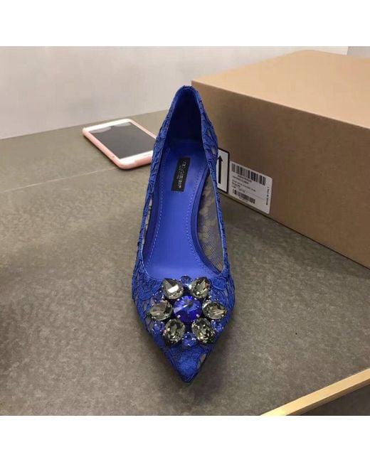 Dolce & Gabbana Blue Taormina Lace Embellished Pumps