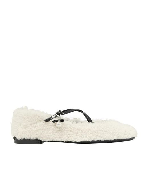 Jimmy Choo White Eleri Shearling Ballerina Flats