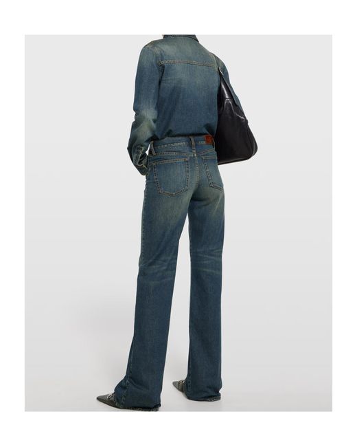 Gucci Blue Embroidery Long-Sleeve Denim Shirt