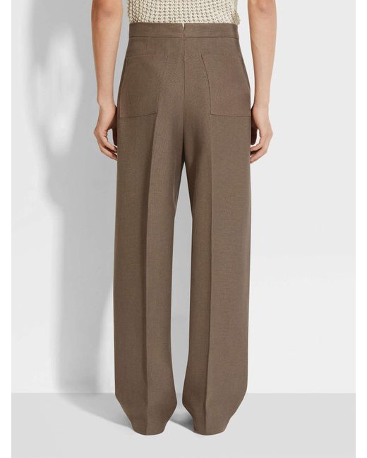 Zegna Brown Oasi Lino Casual Pants for men