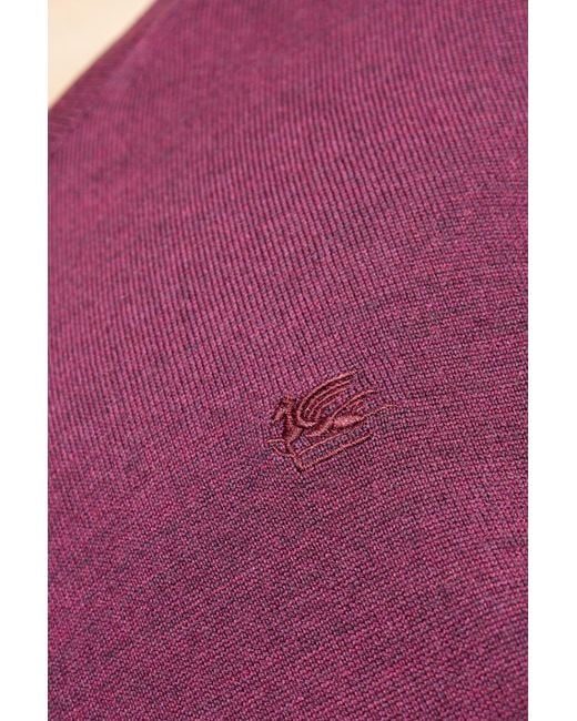 Etro Purple Logo Embroidered Knitted Jumper for men