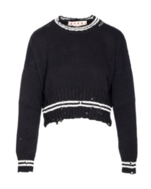 Marni Blue Distressed Crewneck Knitted Jumper